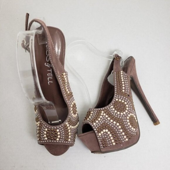 Kiss & Tell Open Toe Beeded Slingback Heels Sz 7 - Picture 2 of 9